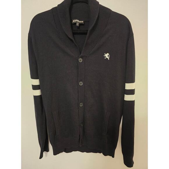 Express Cardigan Men's Sweater Black Button Up Cotton Size Large - Picture 2 of 5